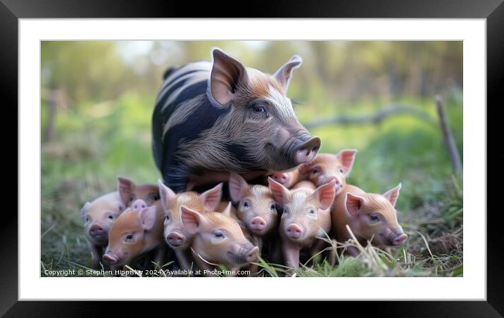 Mother with her young piglets. Framed Mounted Print by Stephen Hippisley