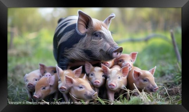Mother with her young piglets. Framed Print by Stephen Hippisley