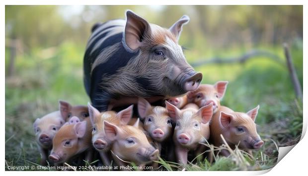 Mother with her young piglets. Print by Stephen Hippisley