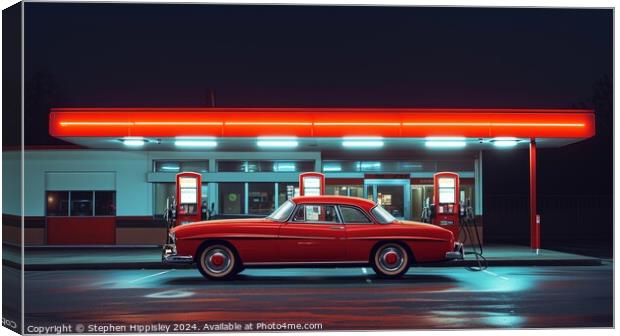 1950's car at a gas station Canvas Print by Stephen Hippisley