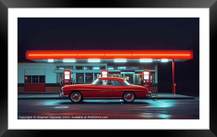 1950's car at a gas station Framed Mounted Print by Stephen Hippisley