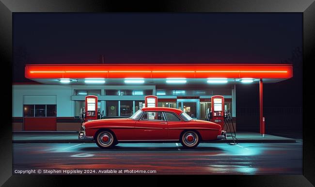 1950's car at a gas station Framed Print by Stephen Hippisley