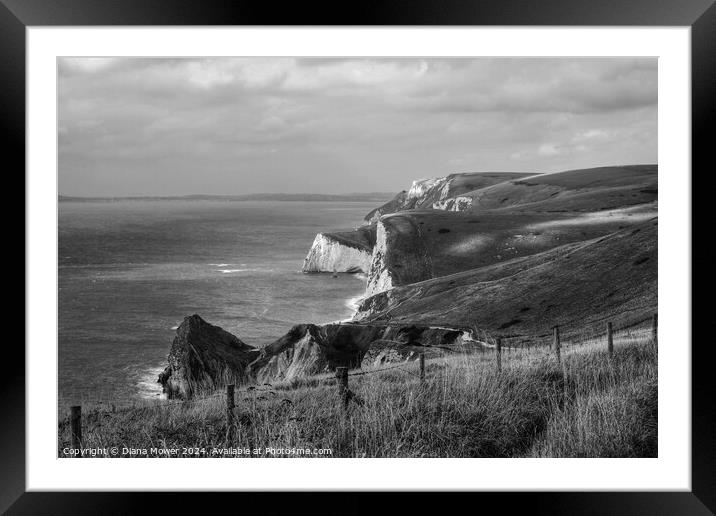 The Jurassic Coast Black and white Framed Mounted Print by Diana Mower