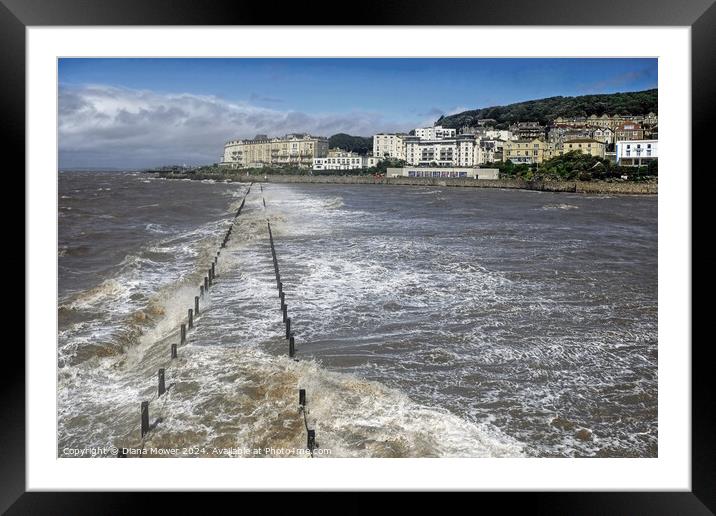 Weston Super Mare Stormy Walkway Framed Mounted Print by Diana Mower