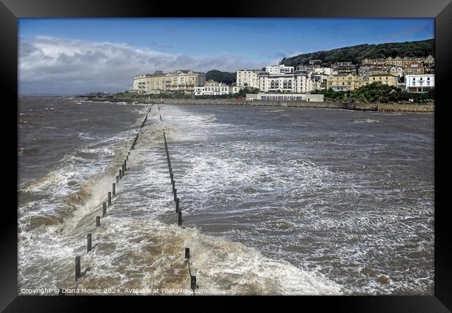 Weston Super Mare Stormy Walkway Framed Print by Diana Mower