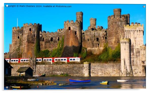Conwy Castle with a train going past. Acrylic by Mark Chesters