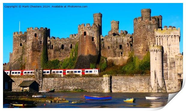 Conwy Castle with a train going past. Print by Mark Chesters