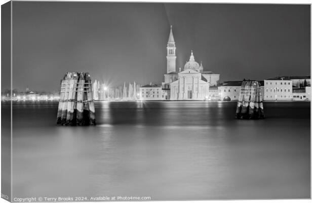 Canale della Giudecca Venice in Monochrome Canvas Print by Terry Brooks