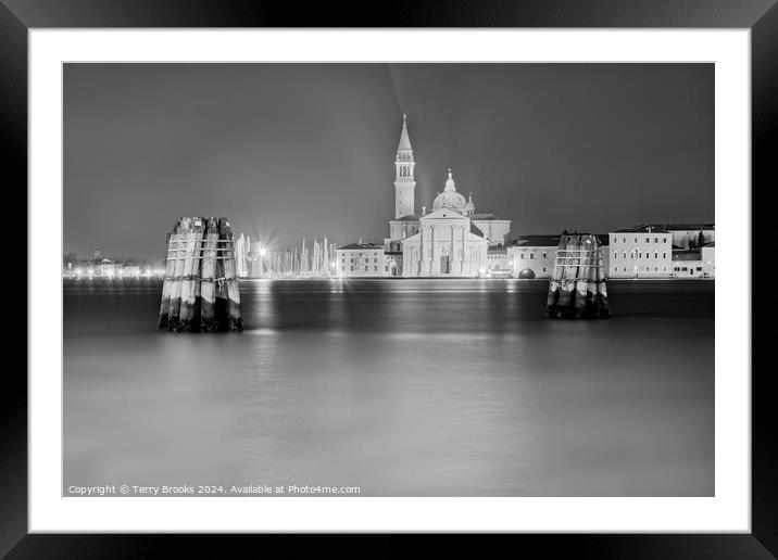 Canale della Giudecca Venice in Monochrome Framed Mounted Print by Terry Brooks