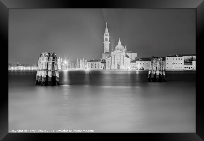 Canale della Giudecca Venice in Monochrome Framed Print by Terry Brooks