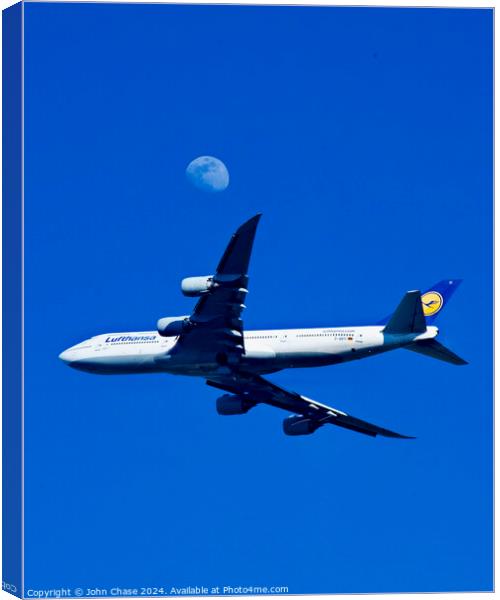 Lufthansa 747-830 Flies the Moon Canvas Print by John Chase