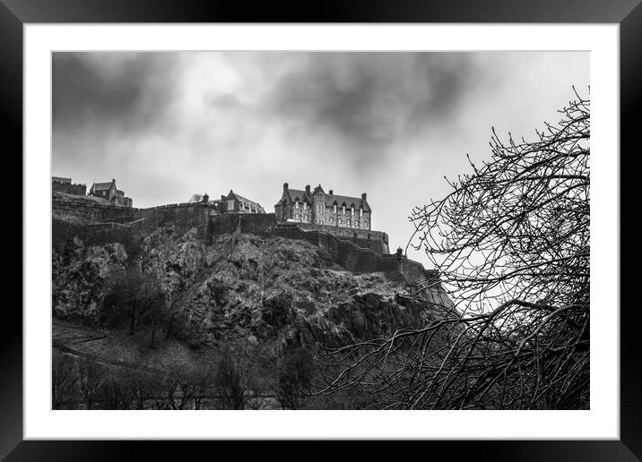 Edinburgh Castle Black and White Framed Mounted Print by Apollo Aerial Photography