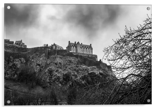 Edinburgh Castle Black and White Acrylic by Apollo Aerial Photography