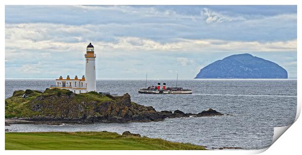 Turnberry lighthouse and Ailsa Craig, PS Waverley Print by Allan Durward Photography