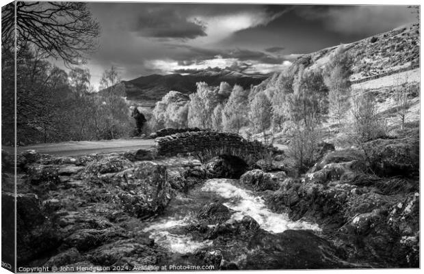 Ashness bridge Black and white Lake District Canvas Print by John Henderson