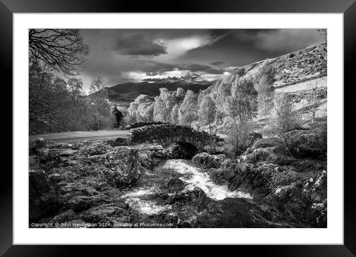 Ashness bridge Black and white Lake District Framed Mounted Print by John Henderson