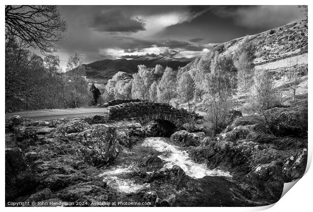 Ashness bridge Black and white Lake District Print by John Henderson