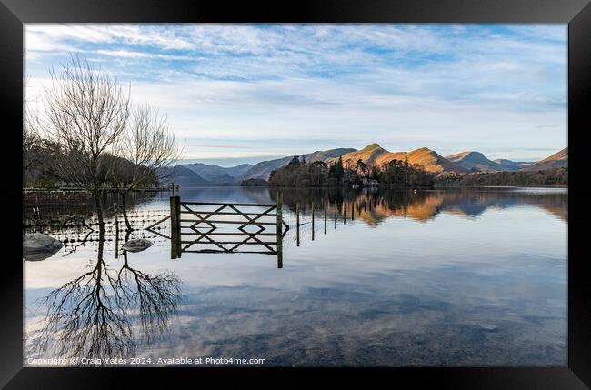 Derwent Water Morning Light on Catbells Reflection Framed Print by Craig Yates