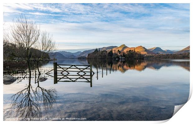 Derwent Water Morning Light on Catbells Reflection Print by Craig Yates