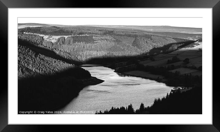Ladybower Reservoir Black and White. Framed Mounted Print by Craig Yates