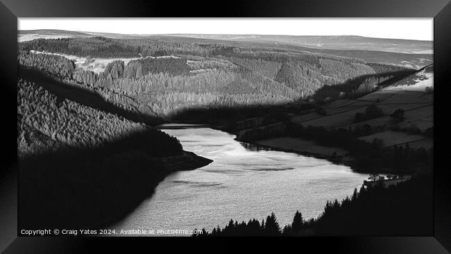 Ladybower Reservoir Black and White. Framed Print by Craig Yates