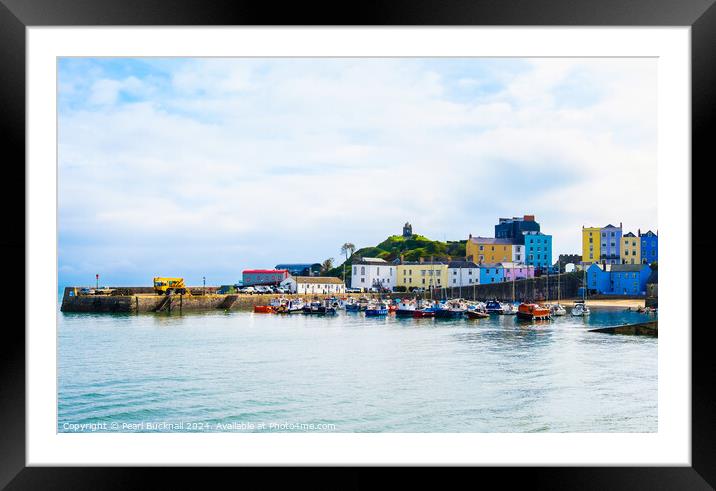 Colourful Tenby Harbour in Pembrokeshire Wales Framed Mounted Print by Pearl Bucknall
