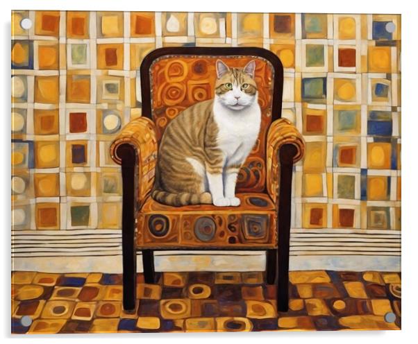 Cat On A Chair Inspired by Klimt Acrylic by Anne Macdonald