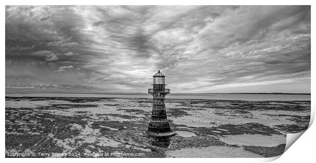 Whiteford Lighthouse Dramatic Black and White Print by Terry Brooks
