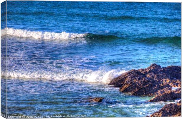 Breaking Waves Cornwall Rocks Canvas Print by David Pyatt