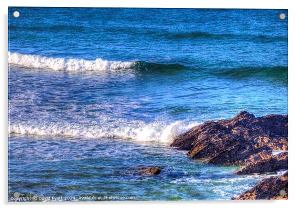 Breaking Waves Cornwall Rocks Acrylic by David Pyatt