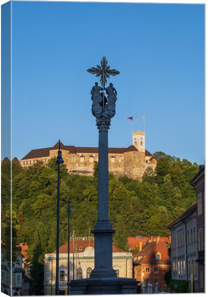 Holy Trinity Column And Ljubljana Castle Canvas Print by Artur Bogacki