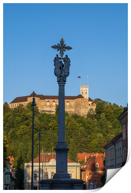 Holy Trinity Column And Ljubljana Castle Print by Artur Bogacki