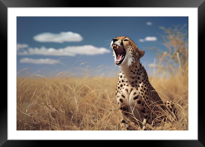 Cheetah Yawning Framed Mounted Print by Picture Wizard