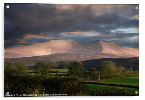 Snow covered mountains in the Bannau Brycheiniog N Acrylic by Neil McKenzie