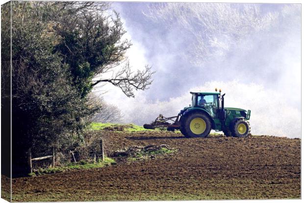 Tractor on Farm Canvas Print by Bryan 4Pics