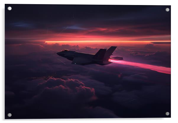 F35A Lightning sunset Acrylic by Picture Wizard