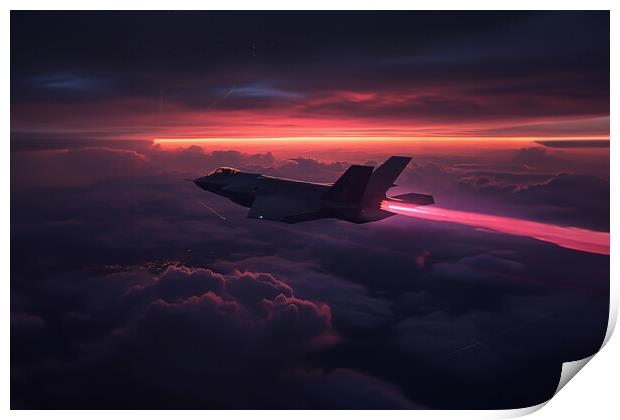 F35A Lightning sunset Print by Picture Wizard