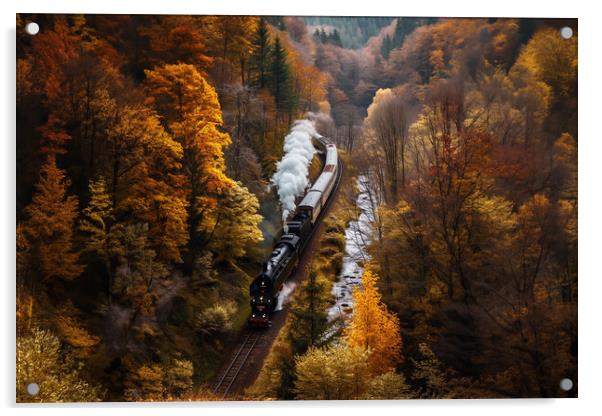 Steam Train Autumn Acrylic by Picture Wizard