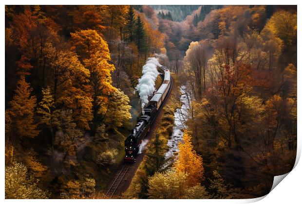 Steam Train Autumn Print by Picture Wizard