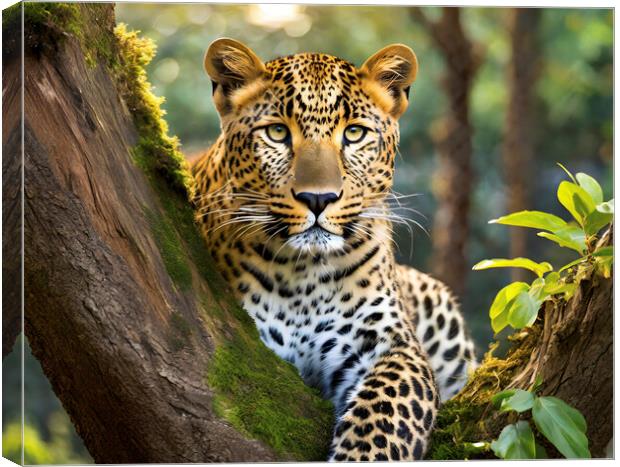 Leopard Awaiting Prey In A Tree Canvas Print by Artificial Adventures