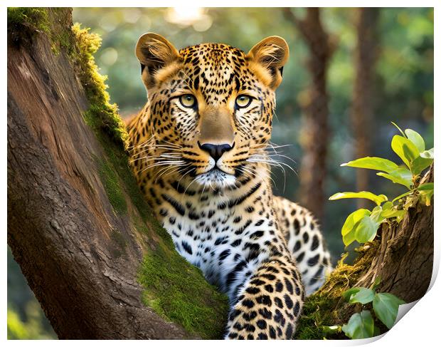 Leopard Awaiting Prey In A Tree Print by Artificial Adventures
