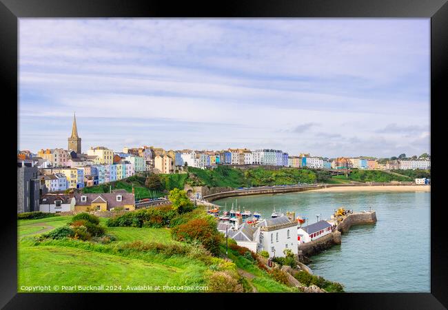 Colourful Tenby from Castle Hill Pembrokeshire Framed Print by Pearl Bucknall