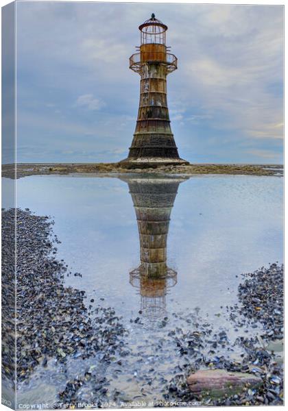 Whiteford Lighthouse The Gower Reflection Canvas Print by Terry Brooks