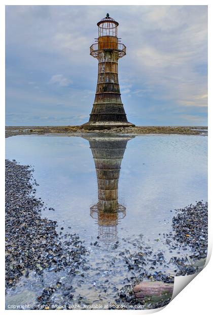 Whiteford Lighthouse The Gower Reflection Print by Terry Brooks