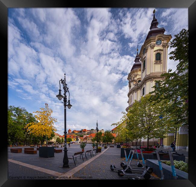 Colorful streets of Dobo Square in Eger Town, Hung Framed Print by Maggie Bajada