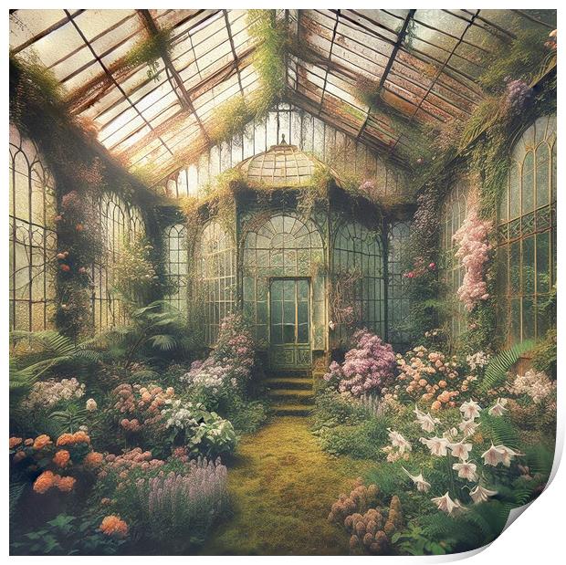 Abandoned  Steampunk Greenhouse Print by kathy white