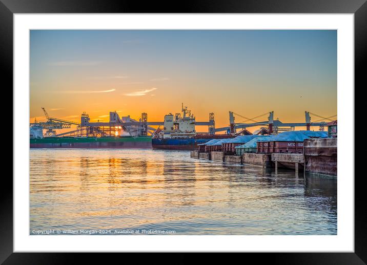 Industrial Activity on the River at Sunset Framed Mounted Print by William Morgan