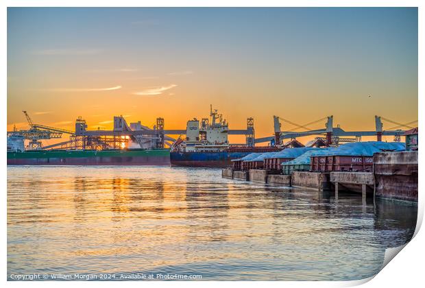 Industrial Activity on the River at Sunset Print by William Morgan