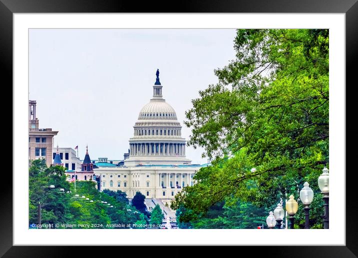 US Capitol Pennsylvania Avenue Summer Green Trees Washington DC Framed Mounted Print by William Perry