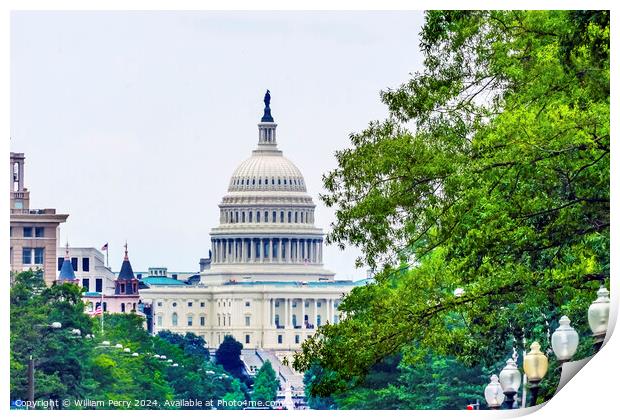 US Capitol Pennsylvania Avenue Summer Green Trees Washington DC Print by William Perry